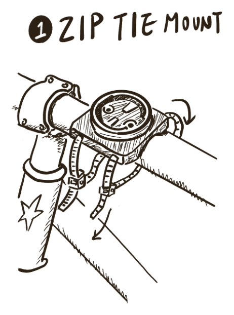 Illustration showing the mount attached to a bike with straps