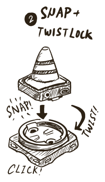 Illustration showing a Bike Buddy snapping into the mount