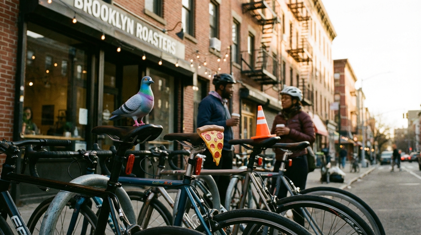 Cyclists at Brooklyn Roasters with stem caps